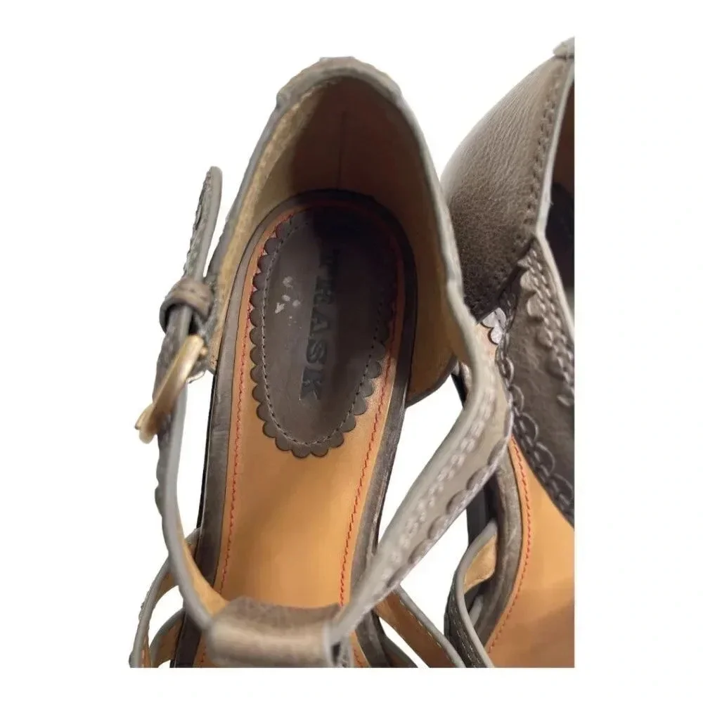 Anthropologie Trask Saydee Leather Wedge Sandals Taupe Brown Ankle Strap 9